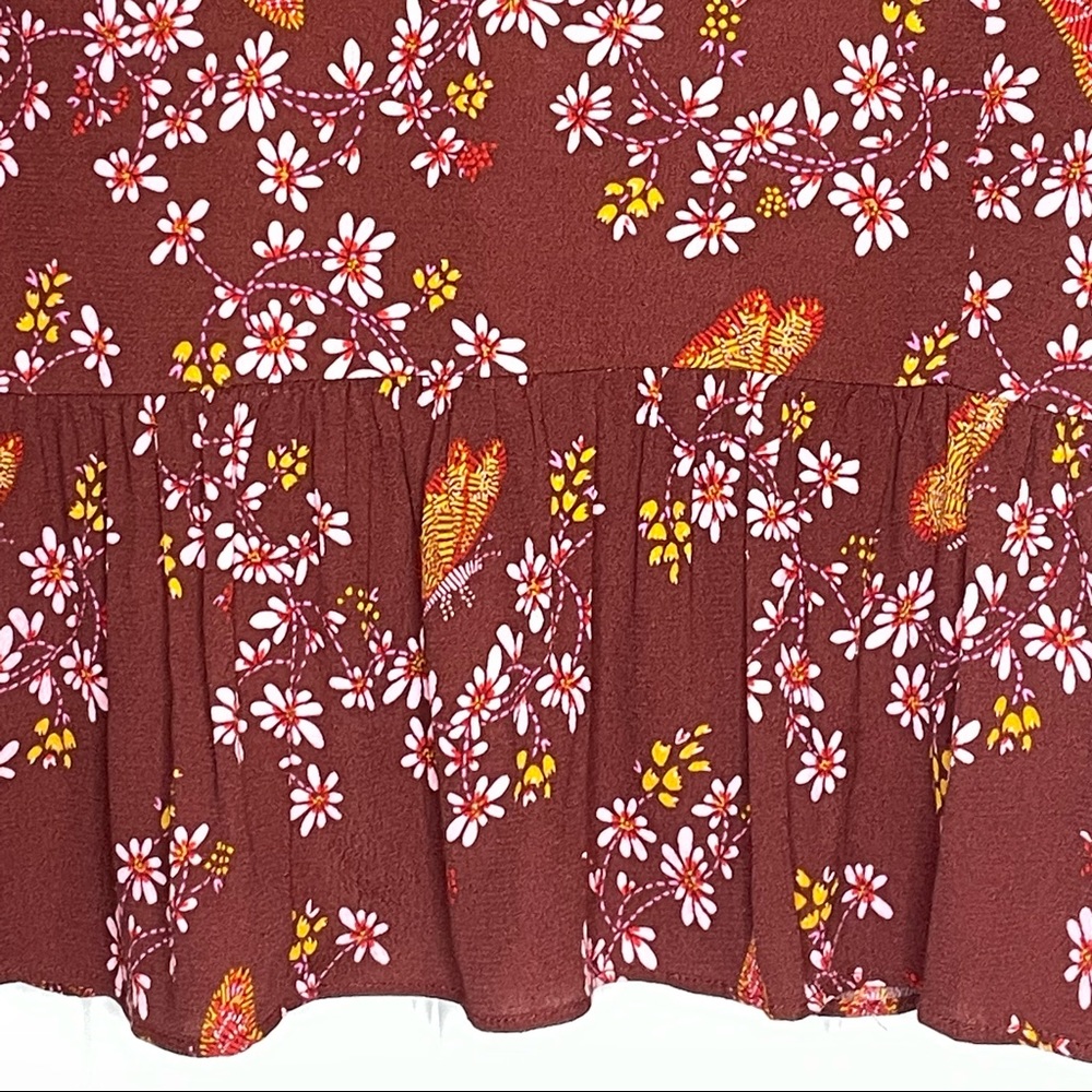 Madewell Tie-Sleeve Brick Red Wrap Top in Butterfly Sanctuary with Tie Sleeves - Picture 7 of 16